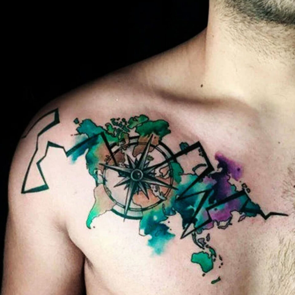 Compass with Aurora Borealis Tattoo