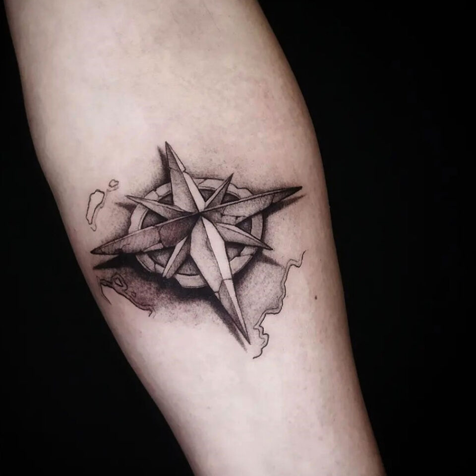 Origami Style Compass Tattoo Source @okancargatattoo via Instagram