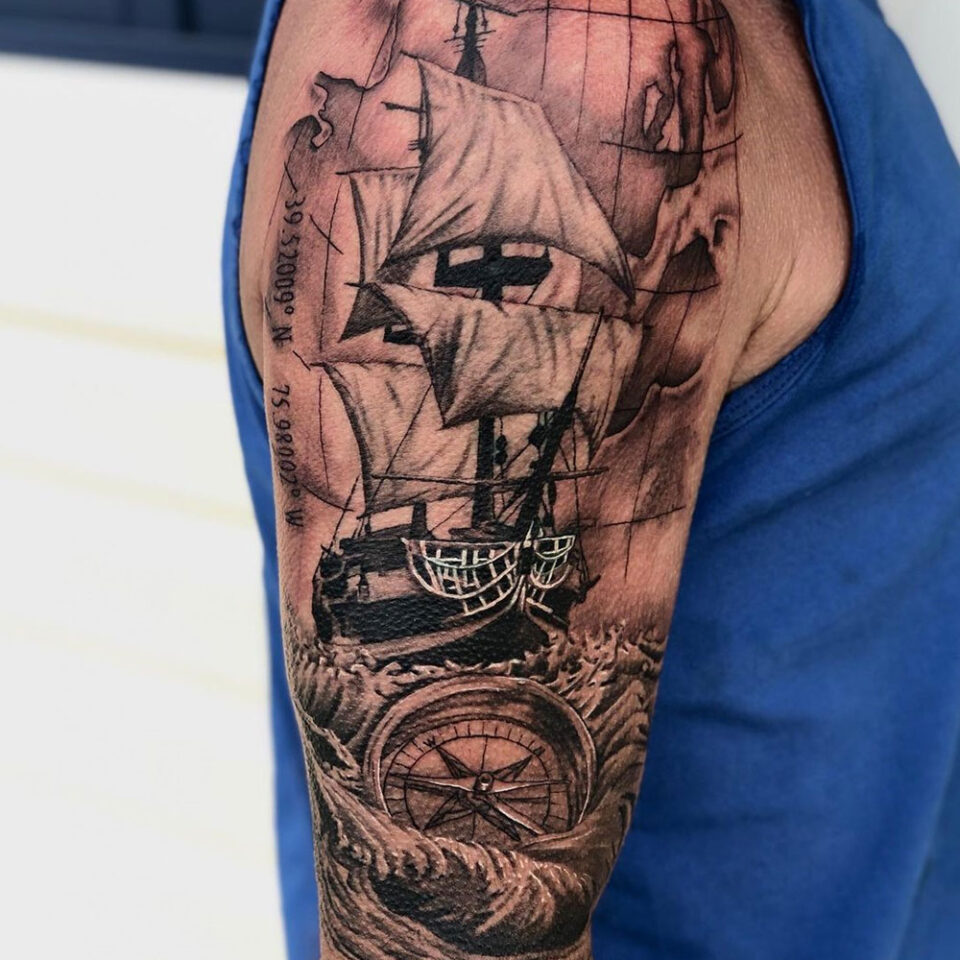 pirate themed compass tattoo Source @justin.sadler.714 via Instagram